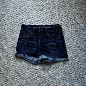 Dark wash super stretch shorts.